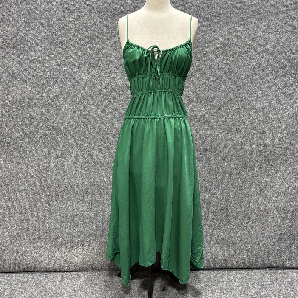 Proenza Schouler White Label Dress Womens 2 Green Smocked Strappy Midi Sundress